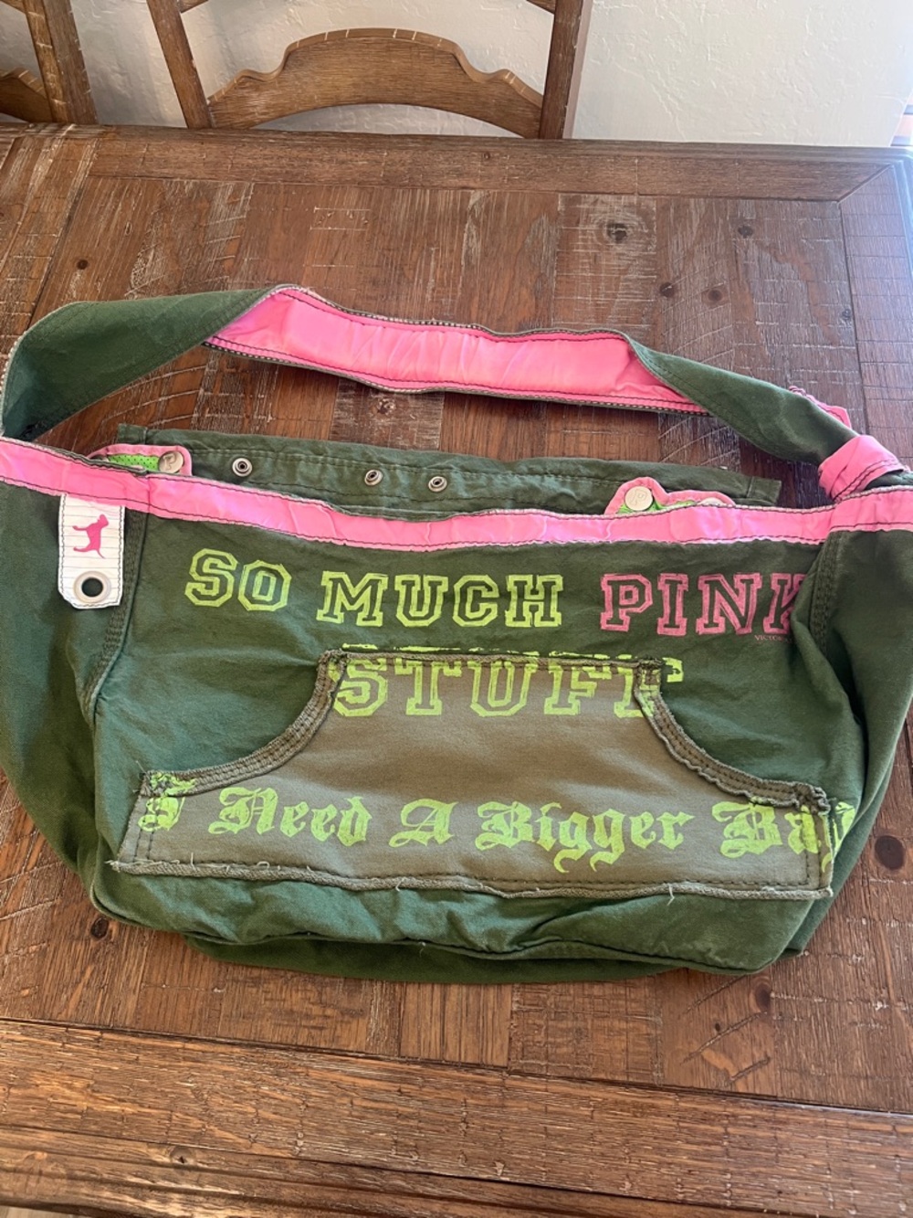 PINK Victoria’s Secret So Much Pink Green & Pink Canvas Shoulder Huge Bag